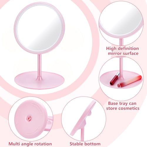 Set de 10 espejos de maquillaje redondos rosa portátiles miniatura 4