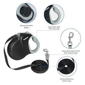 Retractable Dog Leash + Strong Nylon Tape + 26Ft Reflective Stitch for Night Walking + One-Handed Brake + Anti-Slip Handle Retractable Dog Leash + Strong Nylon Tape + 26Ft Reflective Stitch for Night Walking + One-Handed Brake + Anti-Slip Handle