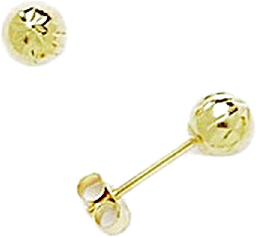 14k Solid Yellow Gold Sparkle-Cut Ball Earrings Ball Earring for Women in