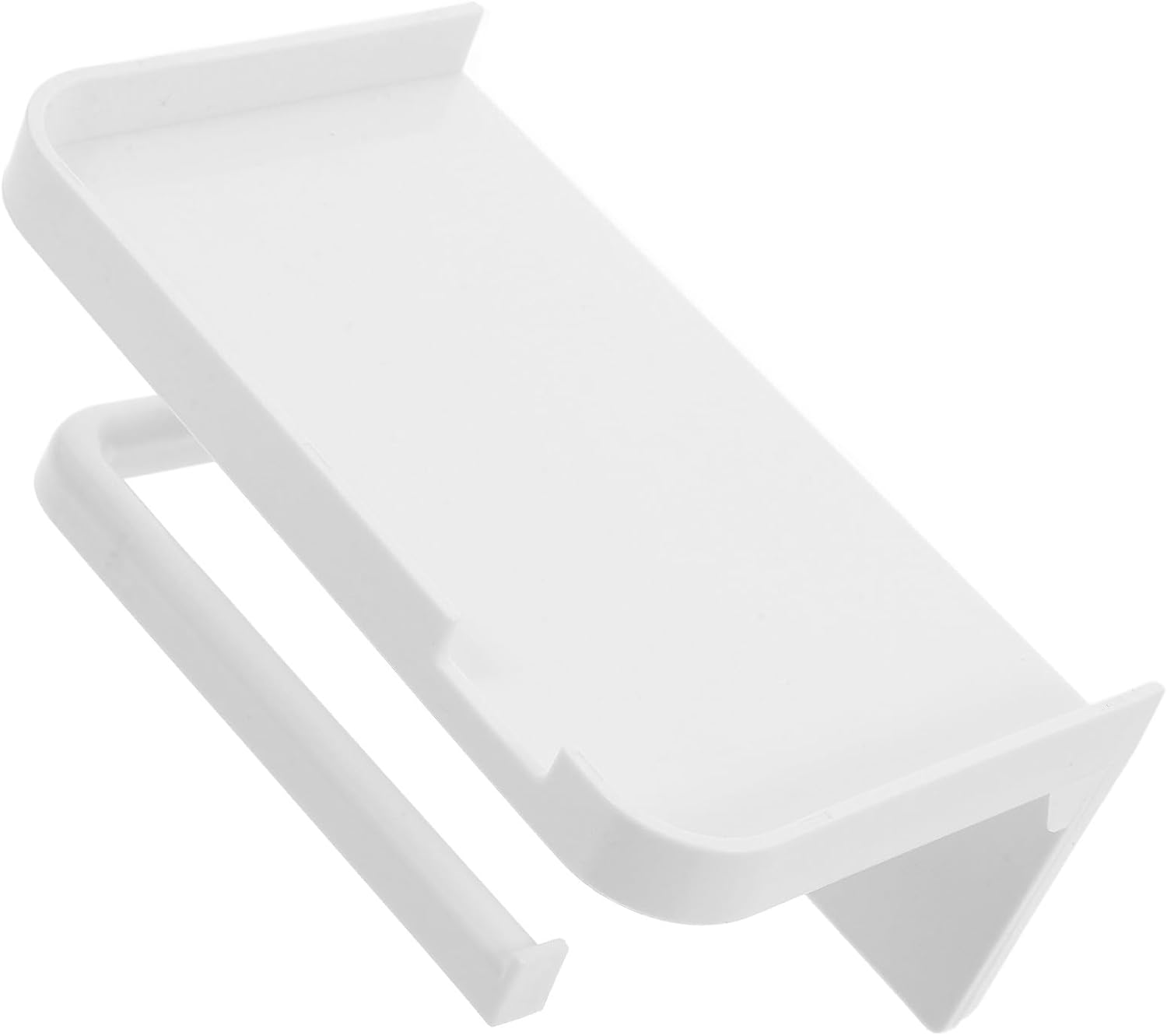 FAVOMOTO No-Drill Wall Mounted Toilet Paper Holder with Double Roll Storage and Phone Shelf, White Plastic Bathroom Tissue Holder for Home and Commercial Use