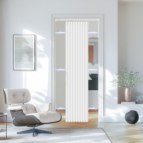 Image of AJAZZ Blackout Magnetic Door Curtain with Curtain Rods Adjustable 28-39 inch Long Patio Door for Bedroom Living Room Accordion Doorway Curtain Sets (1 Pack, 43 W x 78 L, White)