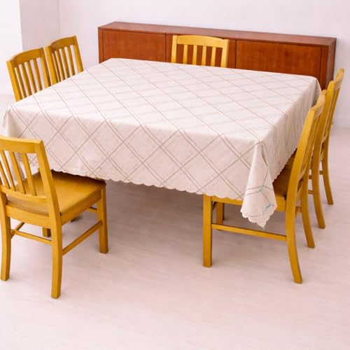 Image of Homerz Premium Waterproof PVC Sparkle Table Cover Collection | Table Cover with Scallop Edges | Dust, Spill & Scratch Resistant (Classic Grid Charm, 54x78 inch-6 Seater Dining Table)