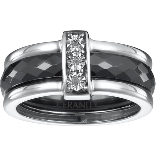 Ceranity - 1-18/0004-N-58 - Bague Anneaux Femme - Barrette - Argent 925/1000 6.1 gr - Diamant - Céramique - Blanc - T 58