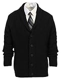 Gioberti Mens Heavy Weight Shawl Collar Knitted Regular Fit Cardigan with Faux Suede Elbow Patch, Black, Large