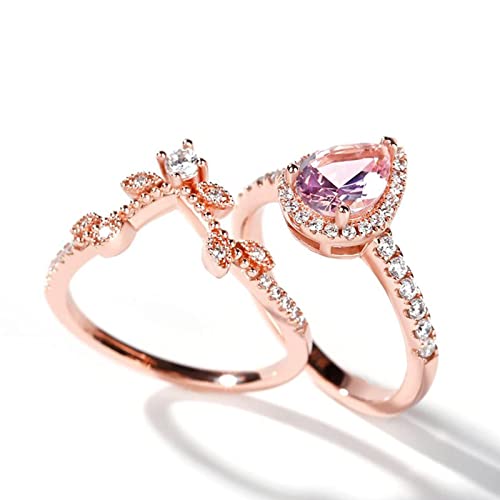 Jeulia Engagement Rings Sterling Silver Halo Pear Cut Synthetic Pear Shape Natural Pink Rose Gold Diamond Bridal Set Halo Art Deco Wedding band Anniversary Promise Jewelry Crystal With Gift Box3