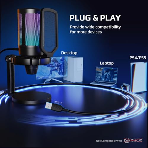 Image of Fifine USB Microphone for PC Gaming, Computer Desktop Streaming Microphone with Mute Button, Gain Knob for Video Podcast, RGB Mic for PS4 /PS5, Laptop A6 NEO