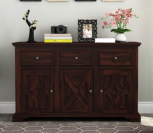 Image of Solid Sheesham Wood Cabinets & Sideboards for Living Room Bedroom (Carrock, Walnut Finish)