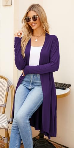 Image of Newchoice Womens Long Cardigan Summer Casual Draped Open Front Lightweight Long Sleeve Cardigan Duster with Pockets