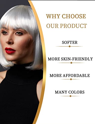 Image of LIULIUBTY Short Bob Hair Wigs Straight with Flat Bangs Synthetic Colorful Cosplay Daily Party Neon Wig for Women + Free Wig Cap 12 inch Natural As Real 10 inch Heat Resistant Synthetic Hair,Blond
