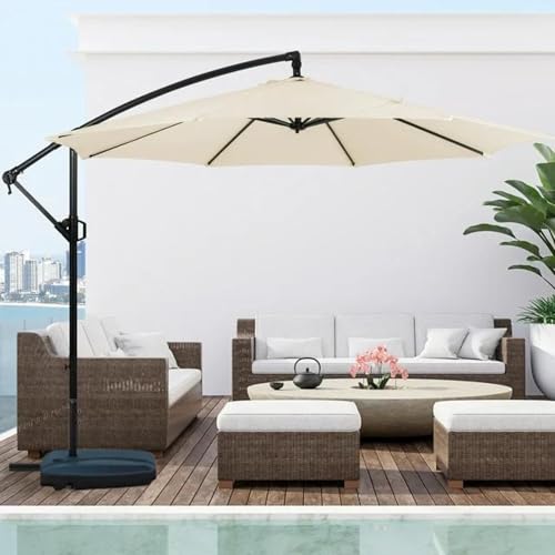 Image of THESHELTERS 10ft Side Pole Round Outdoor Garden Umbrella with Movable 60Kg Heavy Water Base Stand for Patio, Terrace, Cafe and Poolside | Waterproof Big Size Outdoor Umbrella