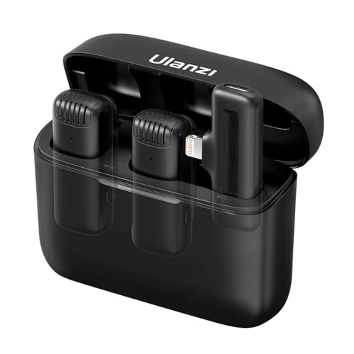 Microfone Sem Fio Ulanzi J12 com Conector Lightning, Lapela, para Ios, Cor Preto, Ideal para Gravaçõ