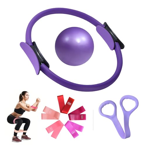 Kit Pilates Maison, Pilates Ring Set, Accessoires Pilates Femme Comprend Ballon Pilates, Anneau Pilates et des Bandes de Résistance, Pilates Kit pour la Force, la Flexibilité, la Stabilité (B)