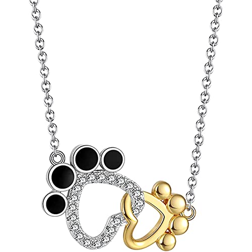 FASIOSA Sterling Silber Hundefußabdrücke Kubikzirconia Anhänger Halskette Vintage Shine Hollow Heart Diamant Clavicle Kette Schmuck für Frauen Cover