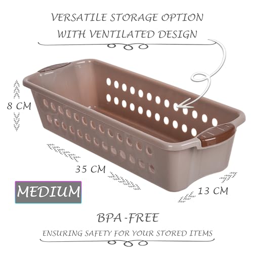 Image of Heart Home Pack of 2 Storage Basket | Storage Organizer for Refrigerator-Vegetables-Stationery | Multipurpose Cabinet Shelf Rack | Storage Box for Kitchen | JAWA-2 | Medium | Peach & Brown
