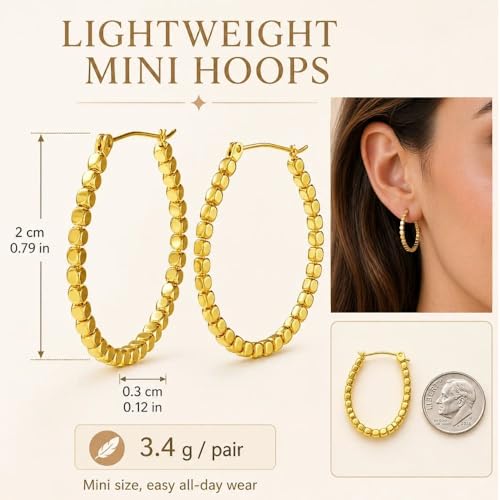 14K Gold Cube Hoop Earrings for Women - Hypoallergenic Latch Back Small Beaded Hoops Minimalist Lightweight Golden Jewelry Gifts for Everyday Birthday Anniversary by SIGNEALA - Used condition - Image 6