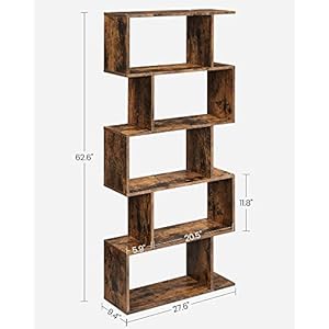 VASAGLE Bookcase, 5-Tier Bookshelf, Display Shelf and Room Divider, Freestanding Decorative Storage Shelving, Rustic Brown ULBC62BX, 27.6”L x 9.4”W x 62.6”H (70 x 24 x 159 cm) VASAGLE Bookcase 5 Tier Bookshelf Display Shelf and Room Divider Freestanding Decorative Storage Shelving Rustic Brown ULBC62BX 276L x 94W x 626H 70 x 24 x 159 cm