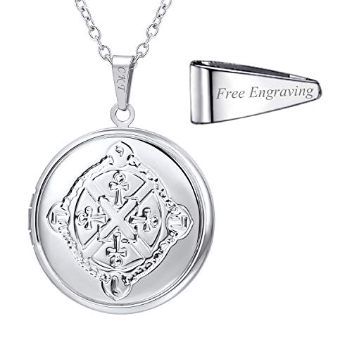 U7 DIY Locket Necklace That Hold Picture Women Jewelry Platinum Plated Round Ankh