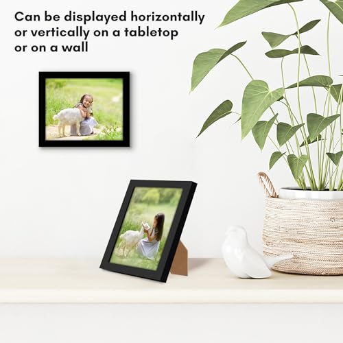 Americanflat 4x5 Picture Frame with Shatter-Resistant Glass - Streamline Collection - Thin Border Photo Frame for Tabletop and Wall Display - Hanging Hardware and Easel Stand Included - Black