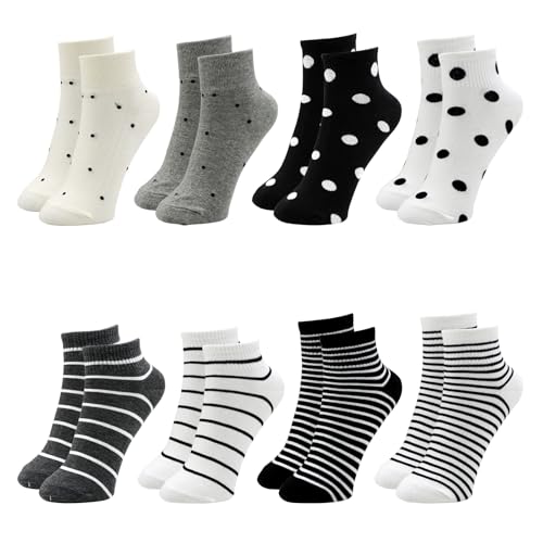 Soleeya 8 Paia Calzini Donna Corti con Righe Pois, Multicolori Calzini Corti Donna Cotone 34-39 Traspirante Sportive Calze Donna Corte, Morbido Corti Calzini Ragazza da Tempo Libero, Sport, Fitness