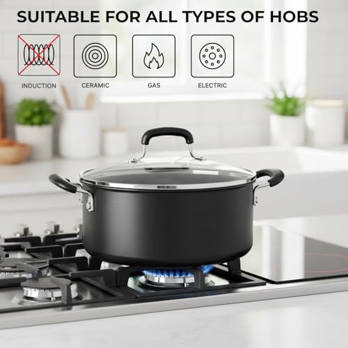 24cm Stock Pot Casserole Dish Pan with Glass Lid 4.5L- Stew Pan Non Stick Coating, Easy to Clean, Dishwasher Safe, Forged Aluminium Cooking Pan - Image 4