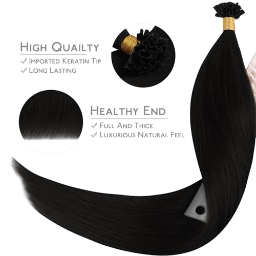 Image of WENNALIFE U Tip Hair Extensions Human Hair, 50g 50s 22 Inch Jet Black Remy Hair K Tip Hair Extension Real Human Hair Invisible Straight Keratin Hair Extensions