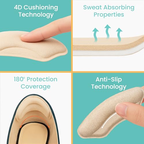Image of Walkize Anti Slip Heel Pads for Shoes Women & Men - Cushioned Heel Grips - Shoe Inserts for Women - Blister Prevention, Heel Pain Relief & Comfort in High Heels, Dress Shoes (2 Pairs, Beige)