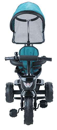 Image of JoyRide 3 in 1 Baby Tricycle Toddler Stroller Kids Pedal Tricycle w /Pusher Removable Canopy Safety Bar Storage Footrest for 18 Months to 5 Years (Green)