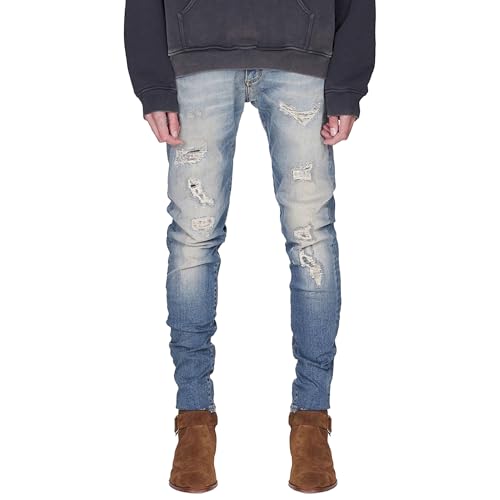 Men's Ripped Slim Fit Fashion Jeans Stretch Patched Biker Moto Denim Pants Casual Skinny Jogger Straight Jeans