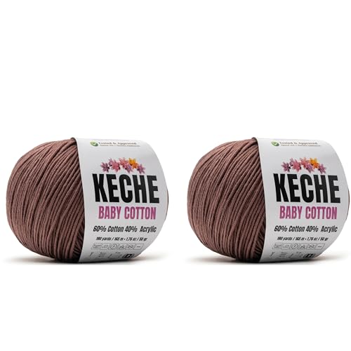 Image of Keche Baby Cotton, 60% Cotton 40% Acrylic Yarn, Soft Cotton Yarn for Crochet and Knitting, Amigurumi Yarn 4 Skeins /Balls [1.76 Oz (50g) / 180 Yrds (165m)] x 2 Cinnamon