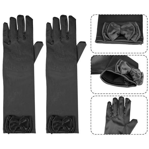 Girls Princess Long Gloves, Bow Ties Silk Satin Gloves For Girls Dress Women Birthday Halloween Party Costume4