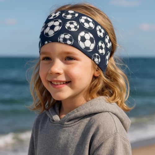 Wollhuhn ÖKO Kinder/Jungen/Mädchen Cooles Elastisches Stirnband/Haarband Bequem Zweilagig Jersey Oder Fleece Viele Motive 21215152 (Fußball Dunkelblau)