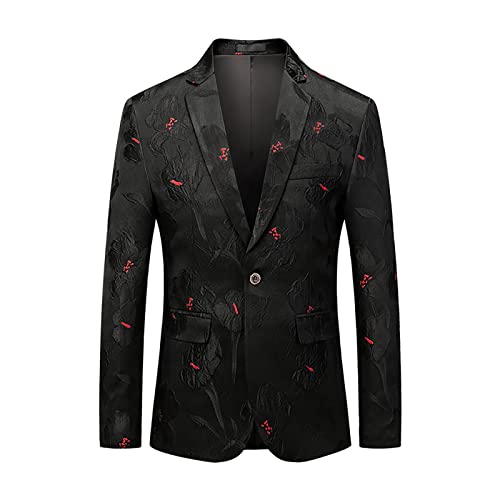 MOGU Mens Floral Tuxedo Blazer Slim Fit Stylish Jacquard Suit Jacket for Wedding Party Prom