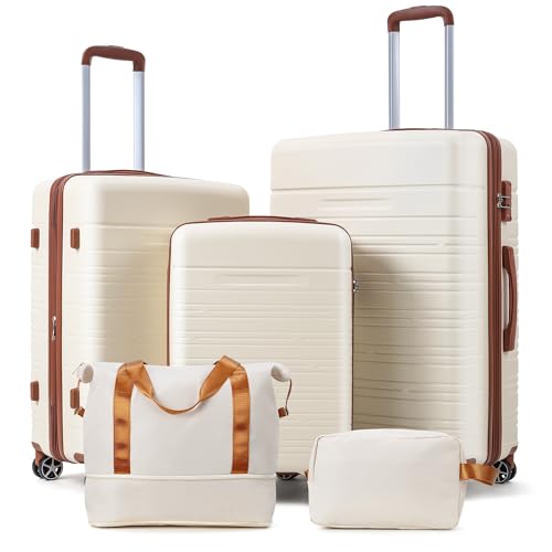 5 Piece Luggage Sets with Spinner Wheels, Womens Luggage Sets Carry on Bag Set, Hardside Carry On Suitcase Sets with Tsa Locks Duffel Bag