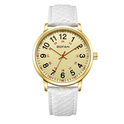Montre médicale avec aiguille des secondes cadran lisible 24h et boîtier doré