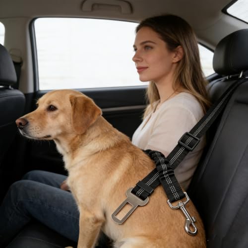 Dog Seat Belt for Car,2 Packs Adjustable 4-in-1 Dog Car Seatbelt Leash with Hook & Buckle,Elastic Bungee Reflective Vehicle Car Headrest Restraint Tether for Small Medium Large Dogs Pet - Image 6