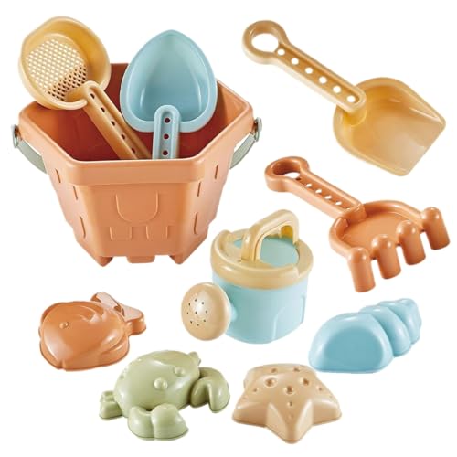 Beach Toys 10Pcs Collapsible Sand Bucket & Shovels Set with Mesh Bag & Sand Molds Educational Toys for Fun Summer Play