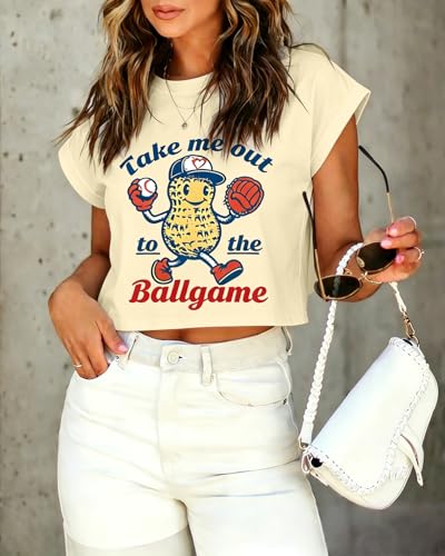 Image of Baseball Shirts Women Baseball Mom Tshirt Funny Ballgame Graphic Tee Game Day Fan Gift Casual Short Sleeve Crop Tops