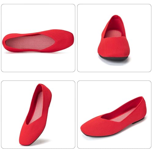 Image of Frank Mully Womens Casual Flat Shoes Square Toe Shoes Knitted Work Flat Comfort Dressy Flat Shoes for Daily Washable