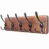Dseap Coat Rack Wall Mounted - 5 Tri Hooks, Heavy Duty, Wooden Wall Coat Hanger Coat Hook for Clothes Hat Jacket Clothing, Natural & Black