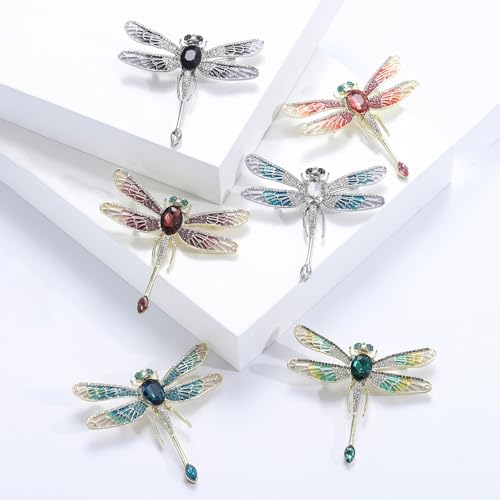 Image of Dragonfly Brooch and Pins for Women Enamel /Rhinestone Crystal Dragonfly Animals Brooches Jewelry for Mom Wife Elegant Dress Accessories Birthday Gifts
