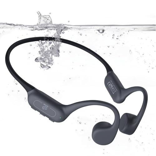Roujune Bone Conduction Headphones IPX8 Waterproof Swimming Headphones Open Ear Headphones with MP3 Mode 32GB Memory 8H Playtime Bluetooth 5.4 Ear Buds Secure Fit for Running (Blue)