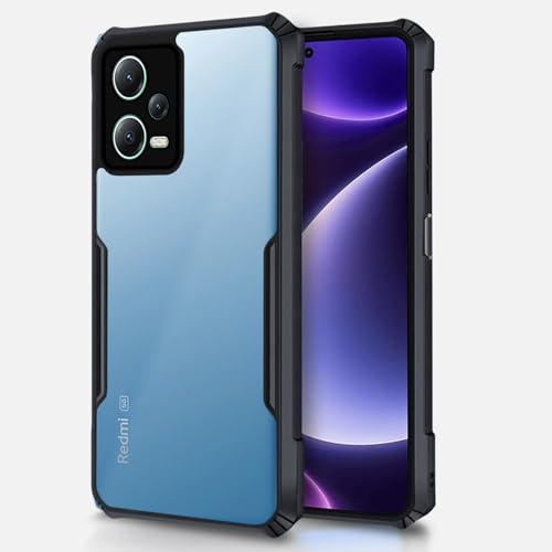 Image of Outlouders Back Cover for Redmi Note 12 Pro 5G | Ultra Hybrid Transparent | Full Camera Protection | Raised Edge | Crystal Clear Bumper Case(Black)