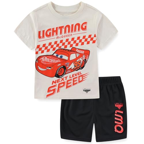 Disney Cars Lightning McQueen Boys Short Sleeve T-Shirt and Mesh Short Set for Toddler to Big Kids