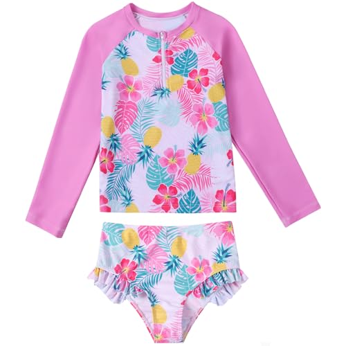Image of Valcatch Girls Rash Guard Set 2 Piece Long Sleeve UPF 50+ Quick Dry Swimsuit with Ruffle Shorts