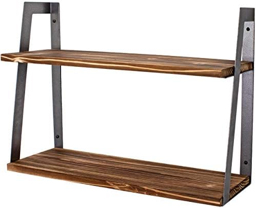 Peter's Goods 2-Tier Modern Rustic Floating Wall Shelves, Antiqued Silver - Wall Mounted Torched Cedar Wood Shelf - Use in Living Room, Office, Entryway, Bathroom & More - Modern Farmhouse Style Decor