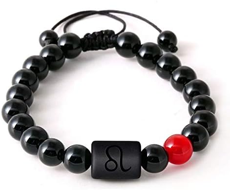 T.F.L Zodiac Signs Bracelet for Men Women, 8mm Natural Black Onyx Stone Constellation Horoscope Braided Beaded Bracelets