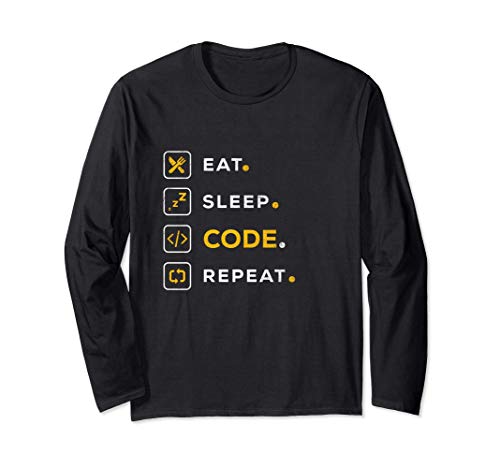 Funny Computer Science Programmer Eat Sleep Code Maglia a Manica