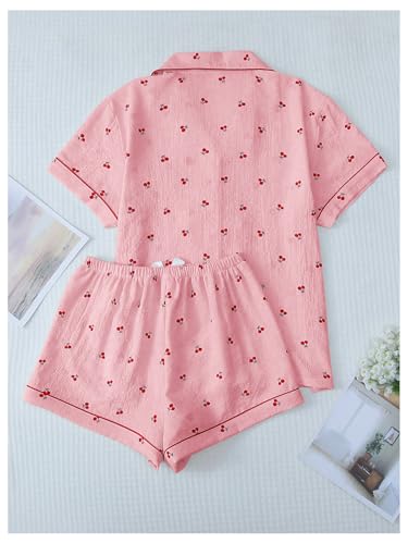 Image of Verdusa Pajamas For Women Set 2 Piece Summer Pajama Sets Cute Pjs Lounge Matching Button Shirt with Shorts