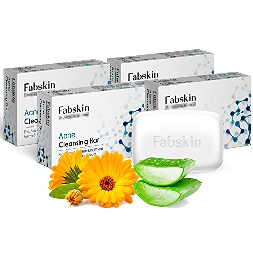 Fabskin Calendula Acne Soap 75gm | Pack Of 4 | Face, Back & Body Acne Wash | No Added Color, Paraben, Sulphate, Silicon | Anti Acne & Pimple Cleansing Bar | Calendula, Wheat Germ, Rosemary & Aloe Vera | Made In India For Rs. 225 @ 43 %