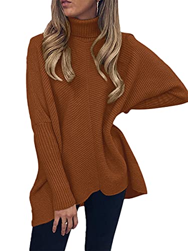 Image of ANRABESS Womens Casual Fall Sweater Turtleneck High Neck Batwing Sleeve Oversized Sweater Dress